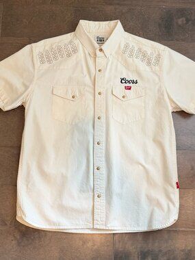Huckberry x Coors Banquet Beer Pearl Snap Short Sleeve Embroidered Western Shirt